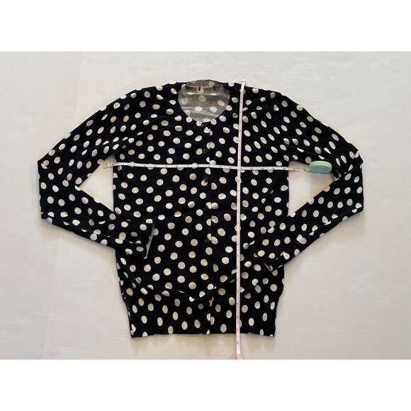 Black & White Polka Dot Cotton Blend Crew Neck Button Down Cardigan, S - Picture 6 of 11